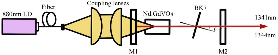 Orthogonal polarization dual-wavelength Nd: GdVO4 laser at 1341 nm and 1344 nm with 880 nm LD direct pumping
