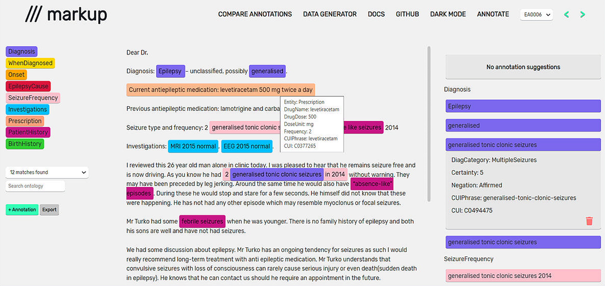 Annotation of epilepsy clinic letters for natural language processing