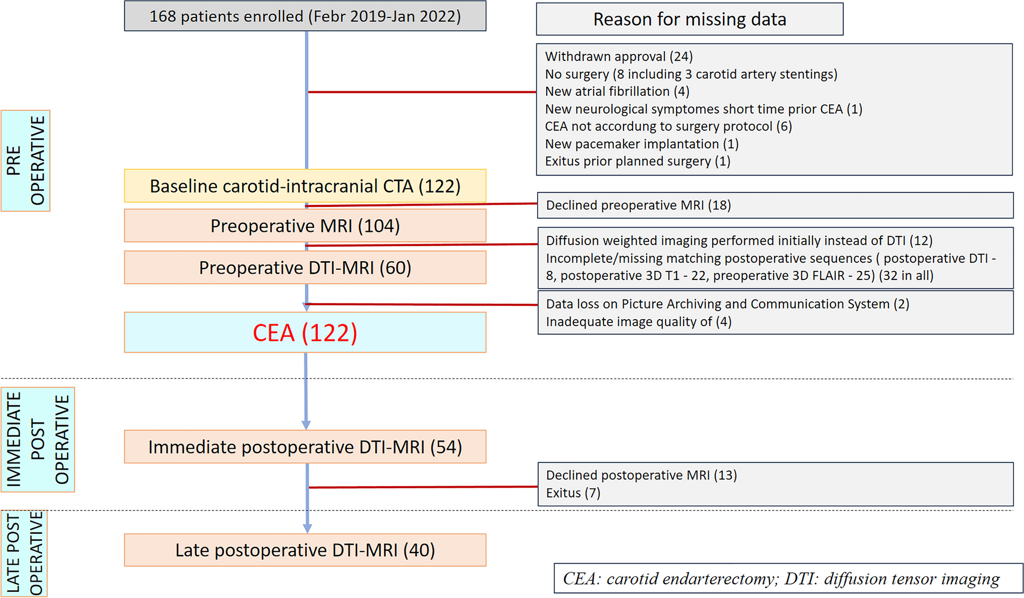 Temporal changes and implications of diffusion tensor imaging metrics and cerebral white matter volume in patients undergoing carotid endarterectomy - a prospective study