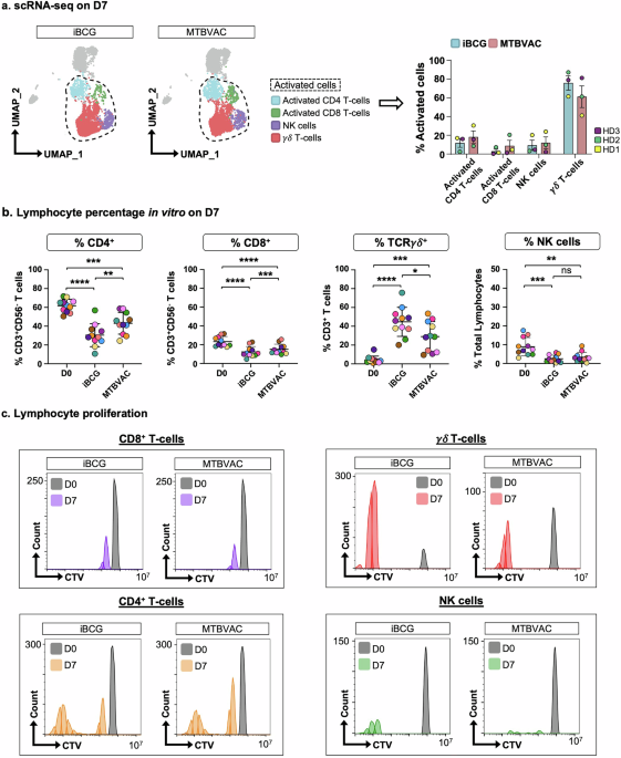 Cytolytic γδ T-cells and IFNγ-producing CD4-lymphocytes characterise the early response to MTBVAC tuberculosis vaccine
