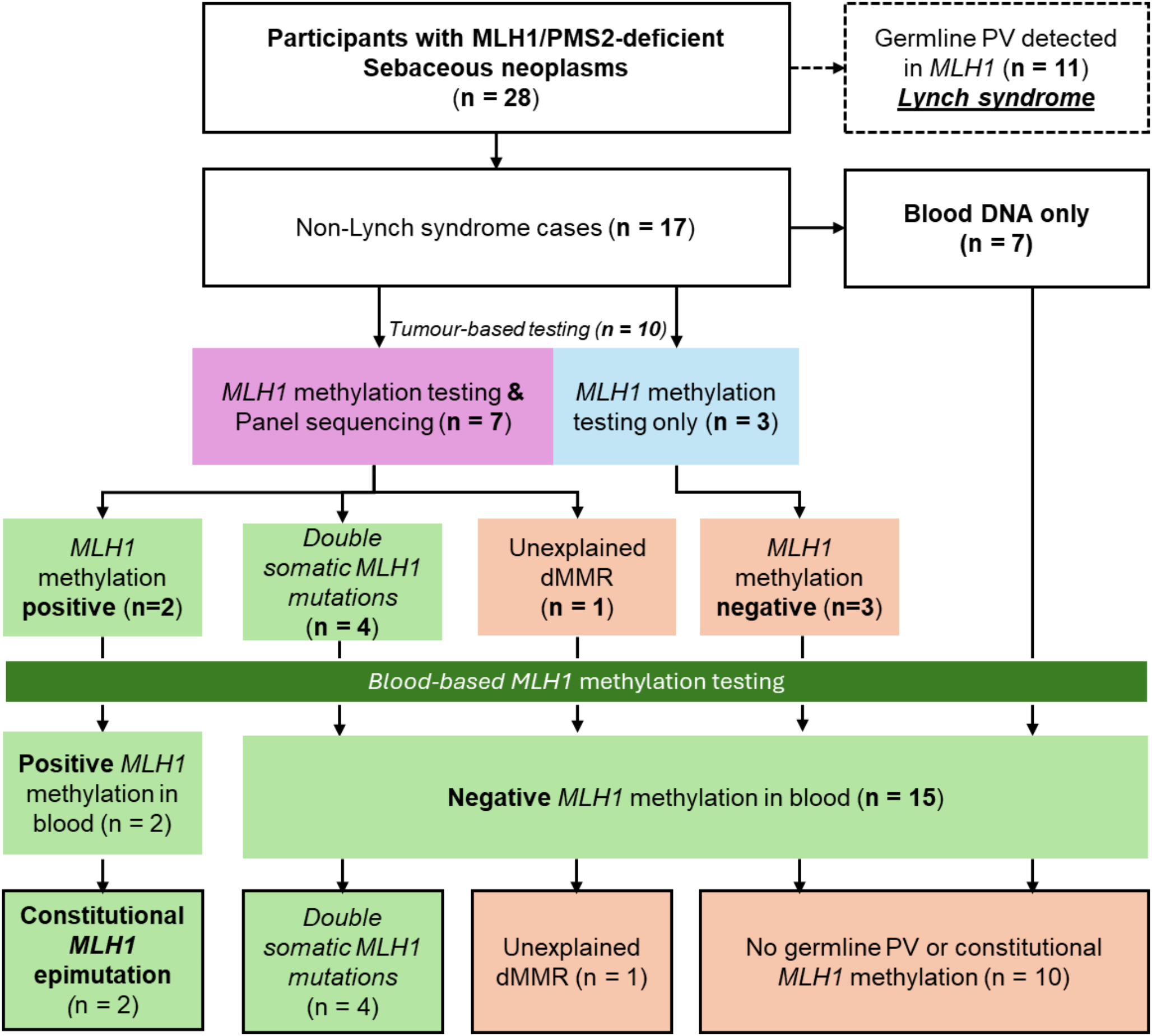 Causes of DNA mismatch repair deficiency in sebaceous skin lesions demonstrating loss of MLH1 protein expression: constitutional over somatic  promoter methylation