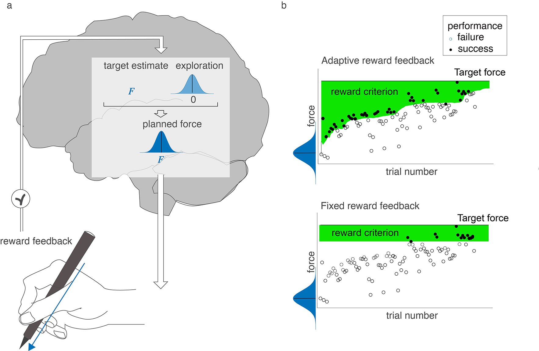 The sign of exploration during reward-based motor learning is not independent from trial to trial