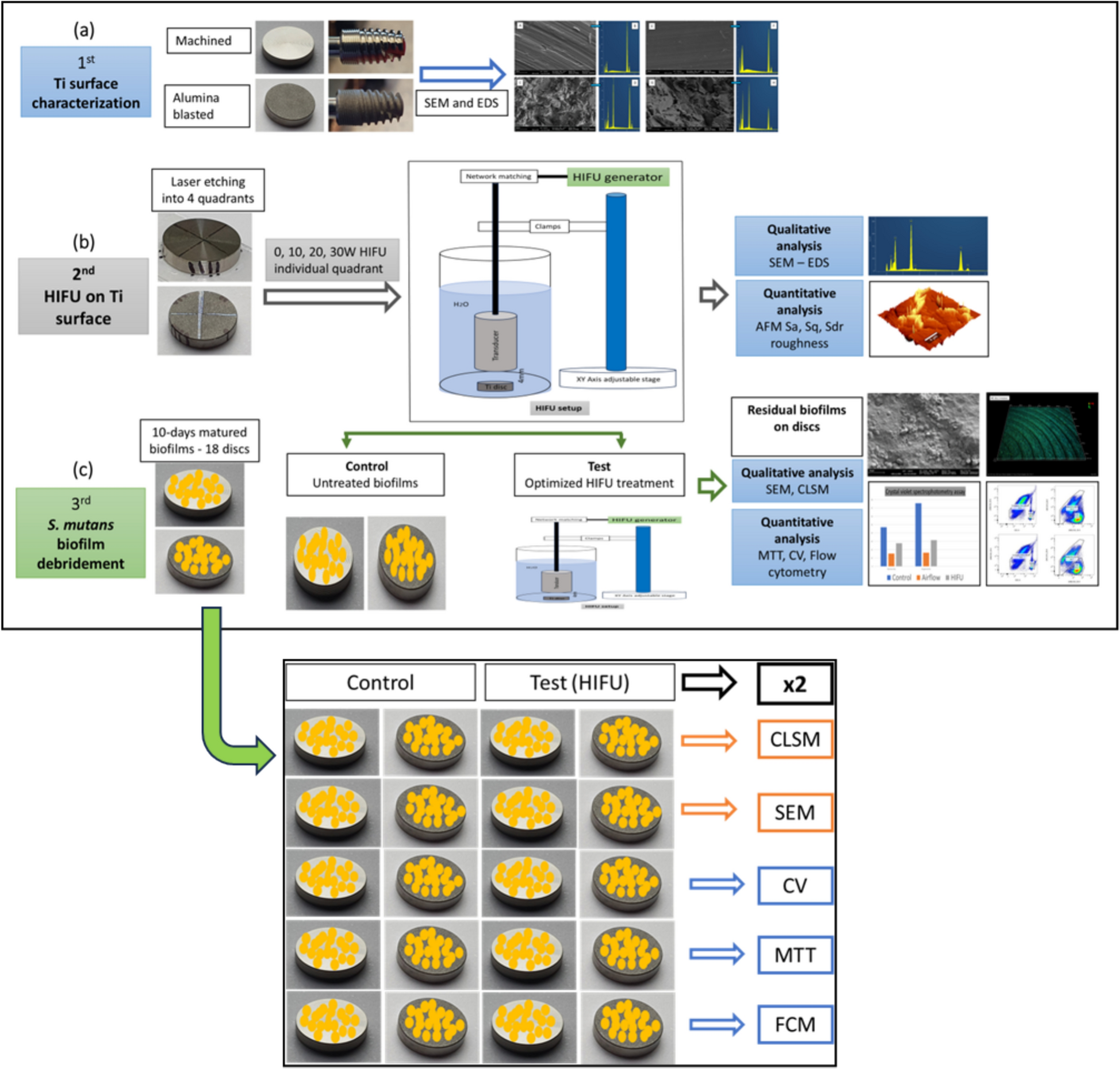 High-intensity focused ultrasound for biofilm debridement, an in vitro proof-of-concept using Ti-attached Streptococcus mutans