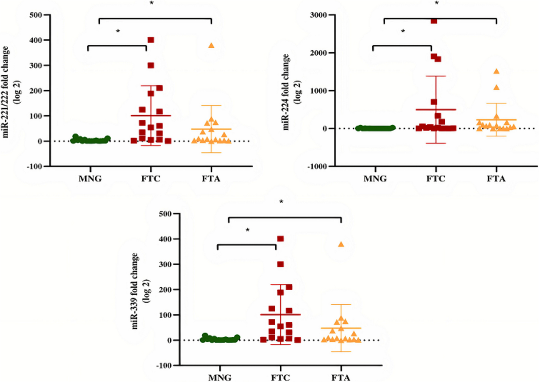miR-221/222, miR-224, and miR-339 are Overexpressed as Potential Biomarkers in Follicular Thyroid Neoplasms