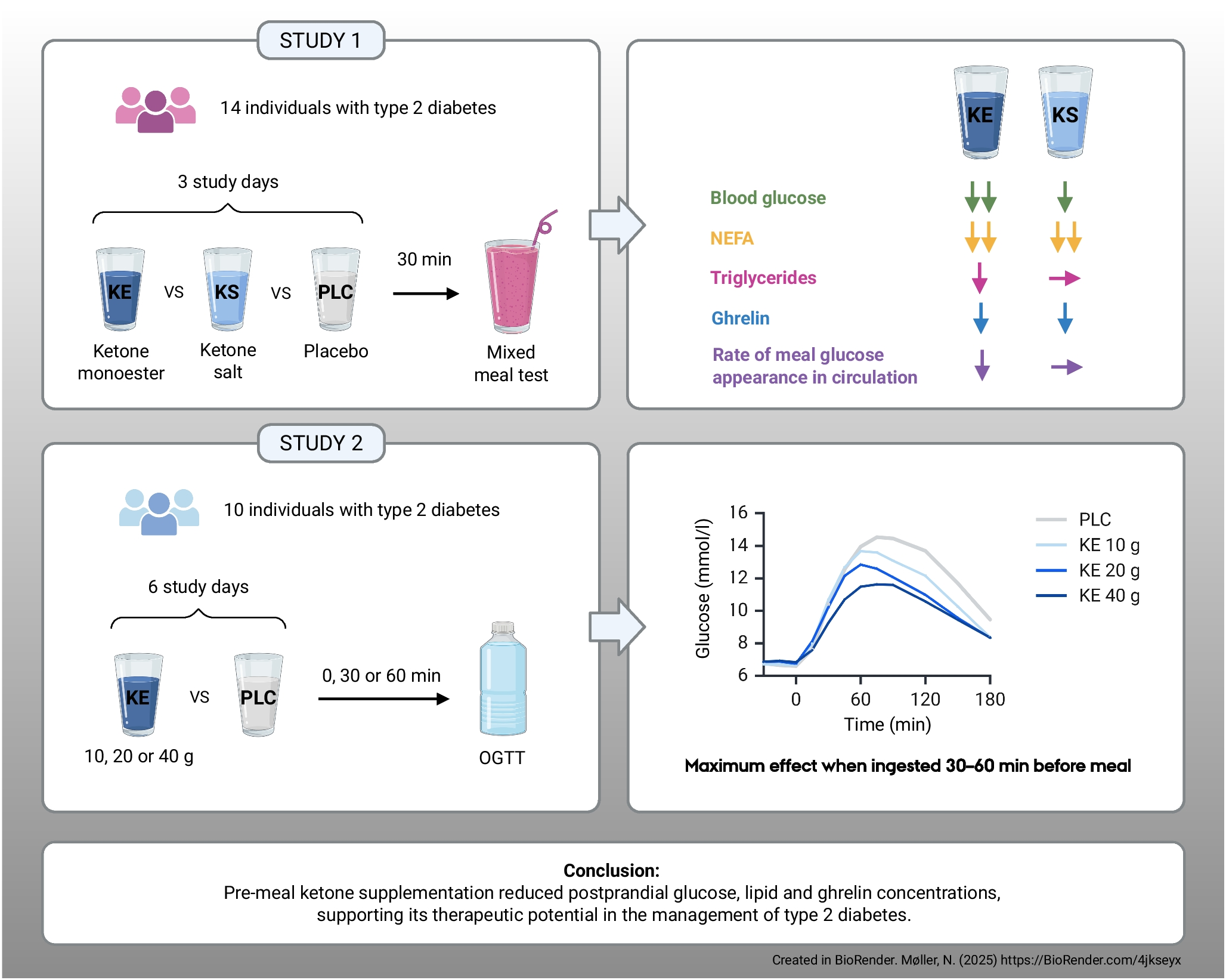 Ketone supplementation dose-dependently lowers postprandial blood glucose, lipid and ghrelin levels in individuals with type 2 diabetes: a randomised crossover study