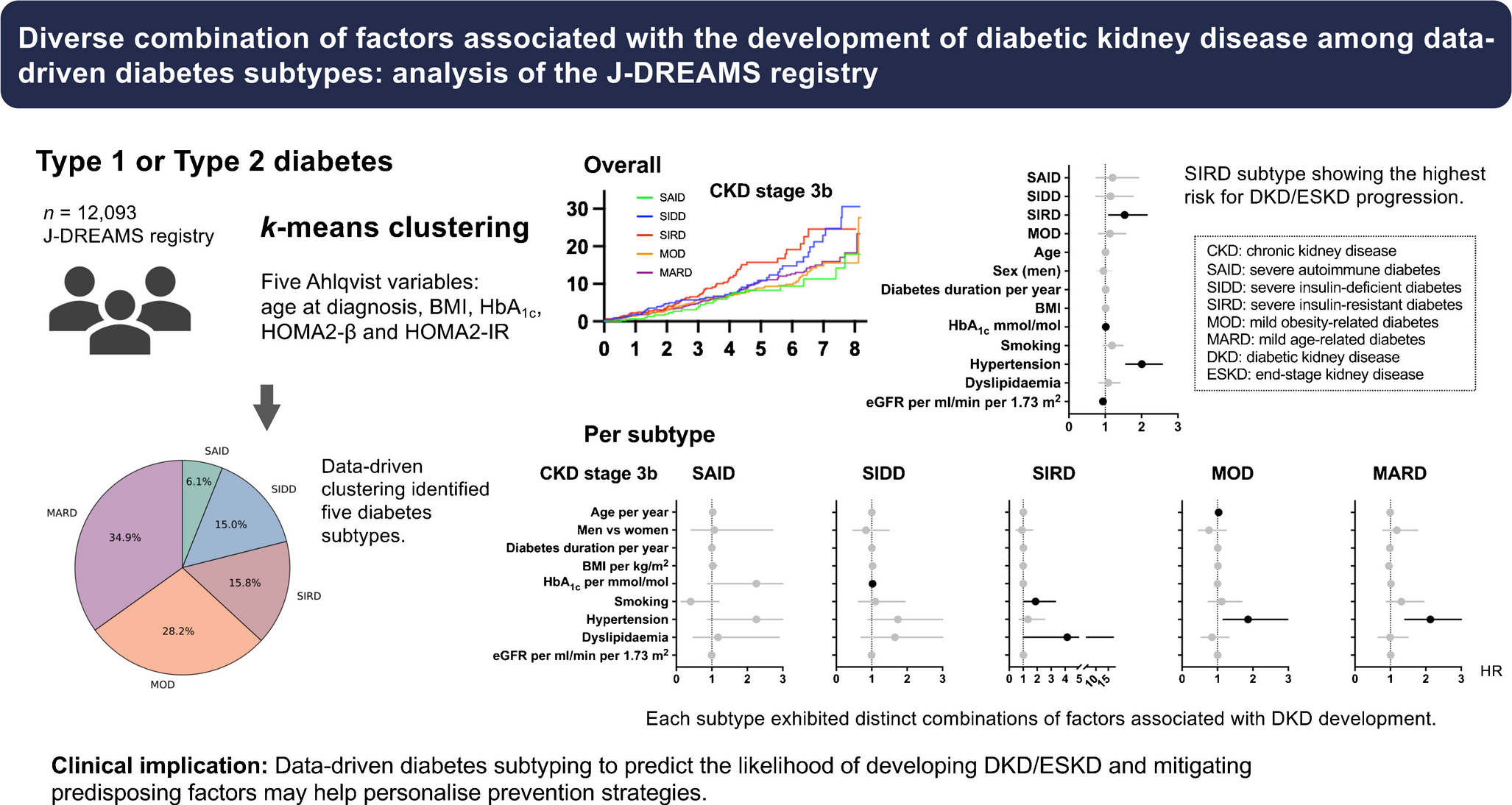 Diverse combination of factors associated with the development of diabetic kidney disease among data-driven diabetes subtypes: analysis of the J-DREAMS registry