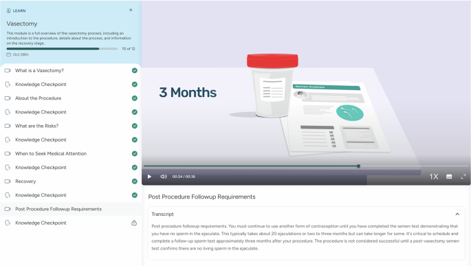 Randomized controlled trial of a video-based educational platform prior to in-person vasectomy consult