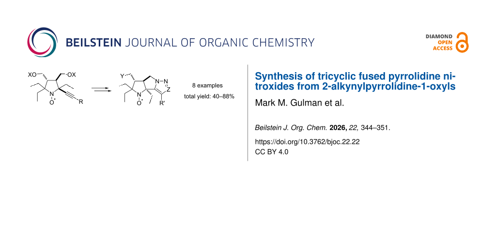Synthesis of tricyclic fused pyrrolidine nitroxides from 2-alkynylpyrrolidine-1-oxyls