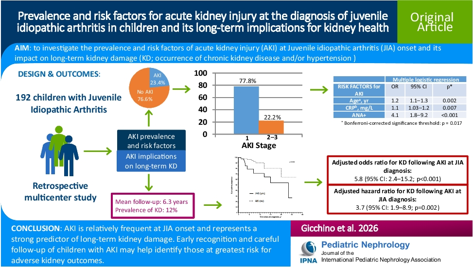 Prevalence and risk factors for acute kidney injury at the diagnosis of juvenile idiopathic arthritis in children and its long-term implications for kidney health