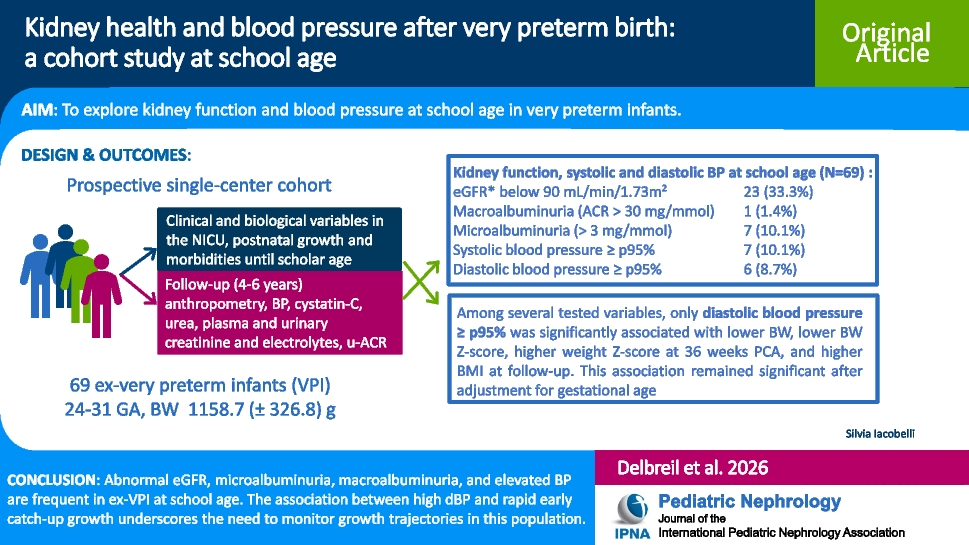 Kidney health and blood pressure after very preterm birth: a cohort study at school age
