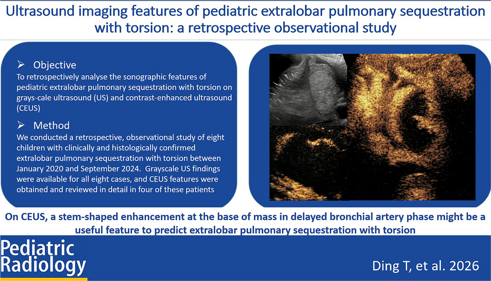 Ultrasound imaging features of pediatric extralobar pulmonary sequestration with torsion: a retrospective observational study