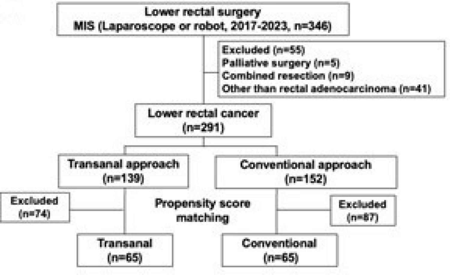 The transanal approach for lower rectal cancer: a propensity score-matched analysis