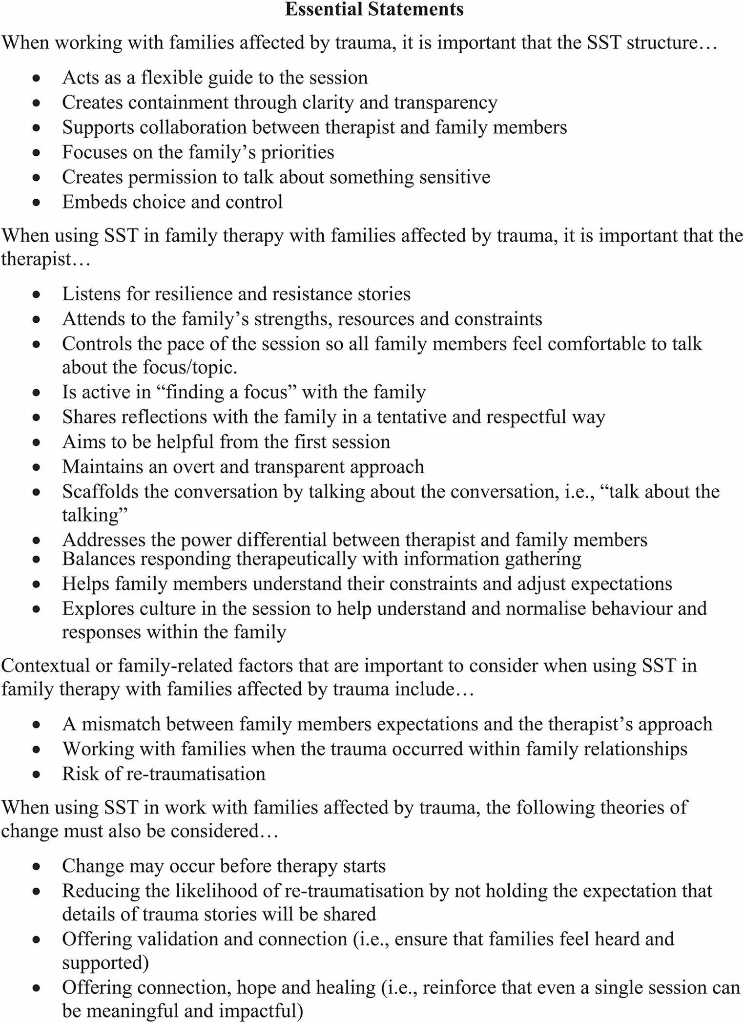 Refining a Single Session Thinking Approach for Trauma-Affected Families: A Delphi Study
