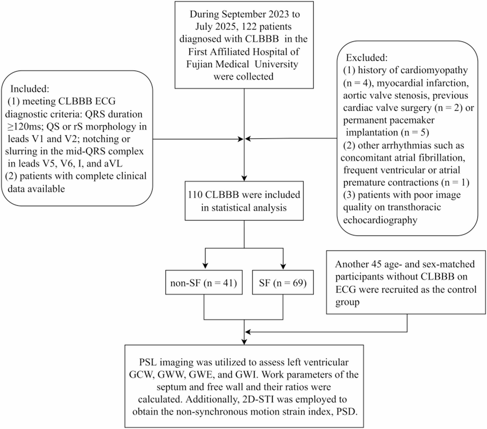 Impact of peak strain dispersion and septal flash on left ventricular myocardial work in patients with complete left bundle branch block