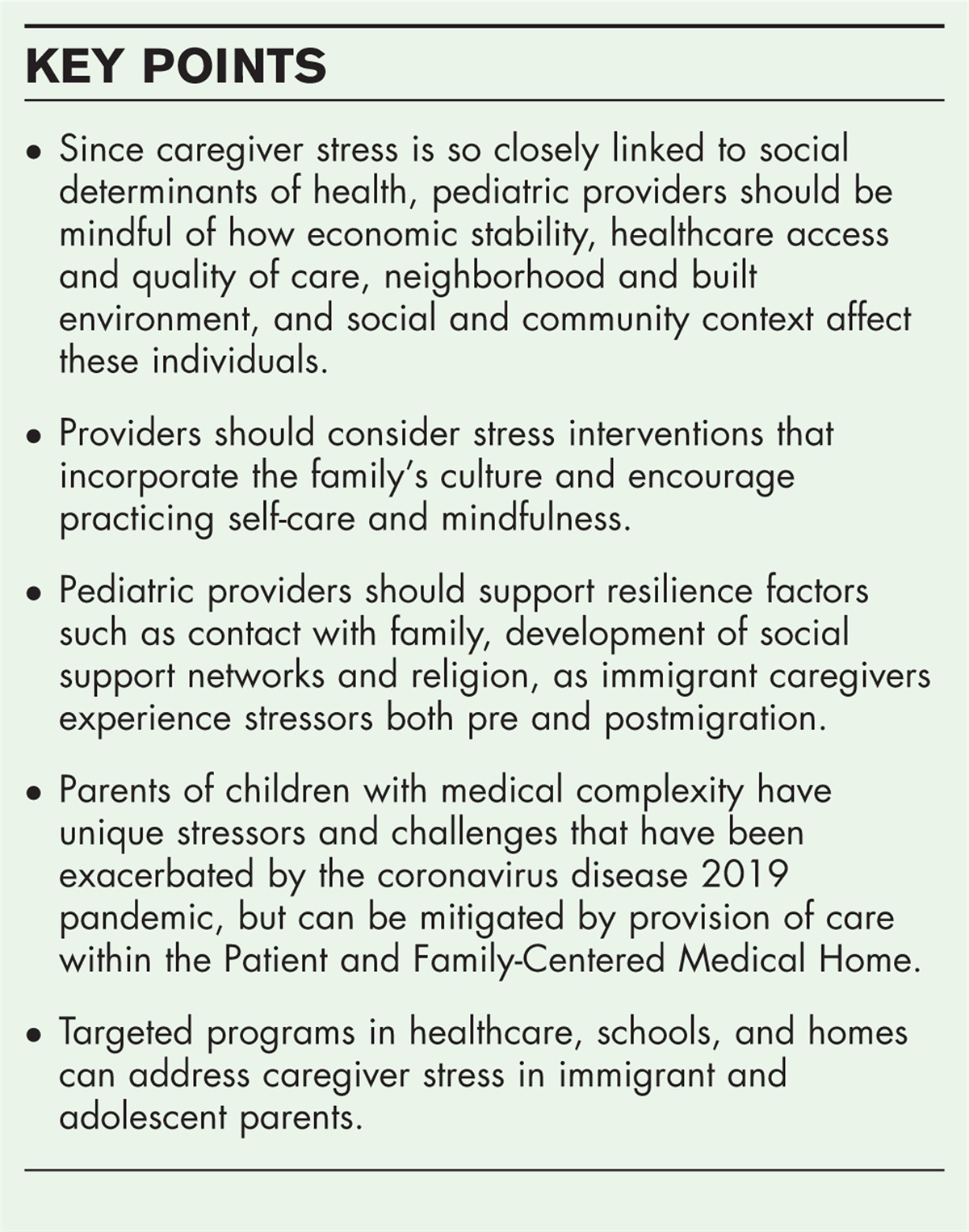 Caregiver stress and social determinants of health in key populations: immigrant parents, parents of children with medical complexity, and adolescent parents