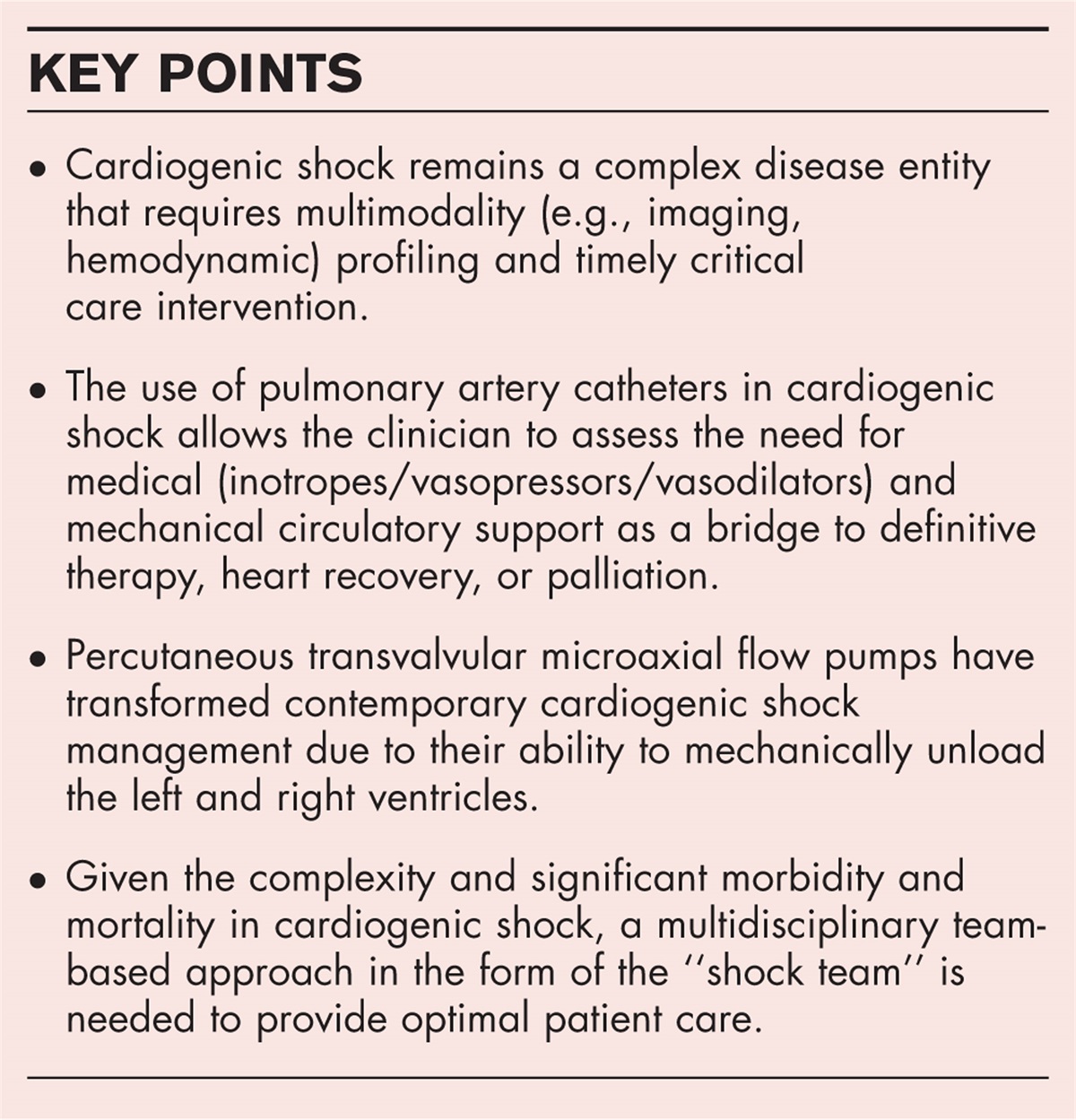 Update on cardiogenic shock: from detection to team management