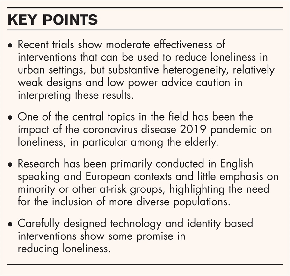 Effective interventions to reduce loneliness in big cities