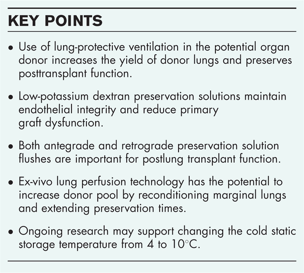 Lung preservation: from perfusion to temperature