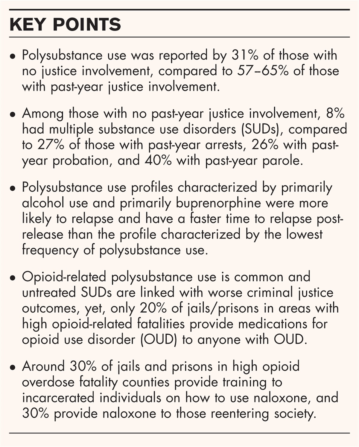 The role of polysubstance use on criminal justice involvement in the United States