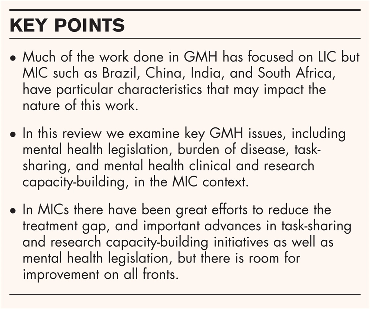 Middle-income country perspectives on global mental health
