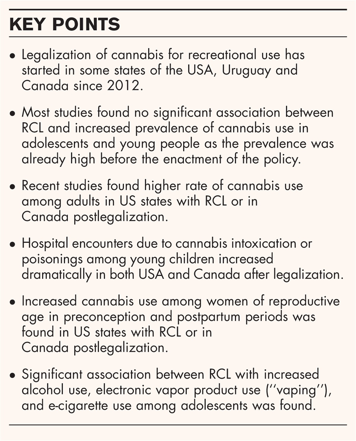 Effects of cannabis legalization on the use of cannabis and other substances