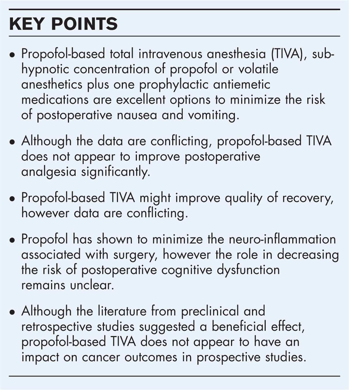 Total intravenous anesthesia versus inhalation anesthesia: how do outcomes compare?