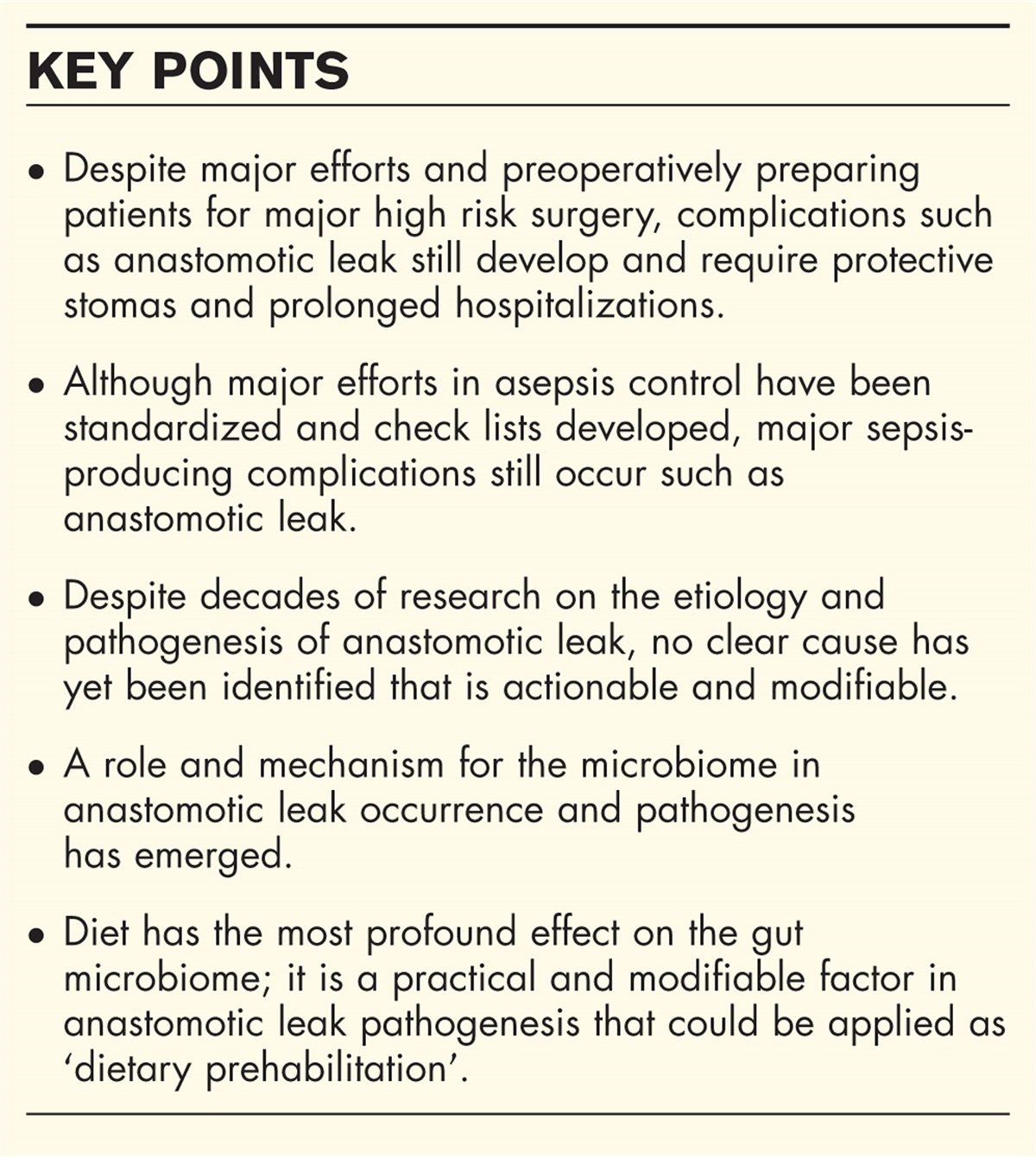 The role of dietary prehabilitation on anastomotic healing