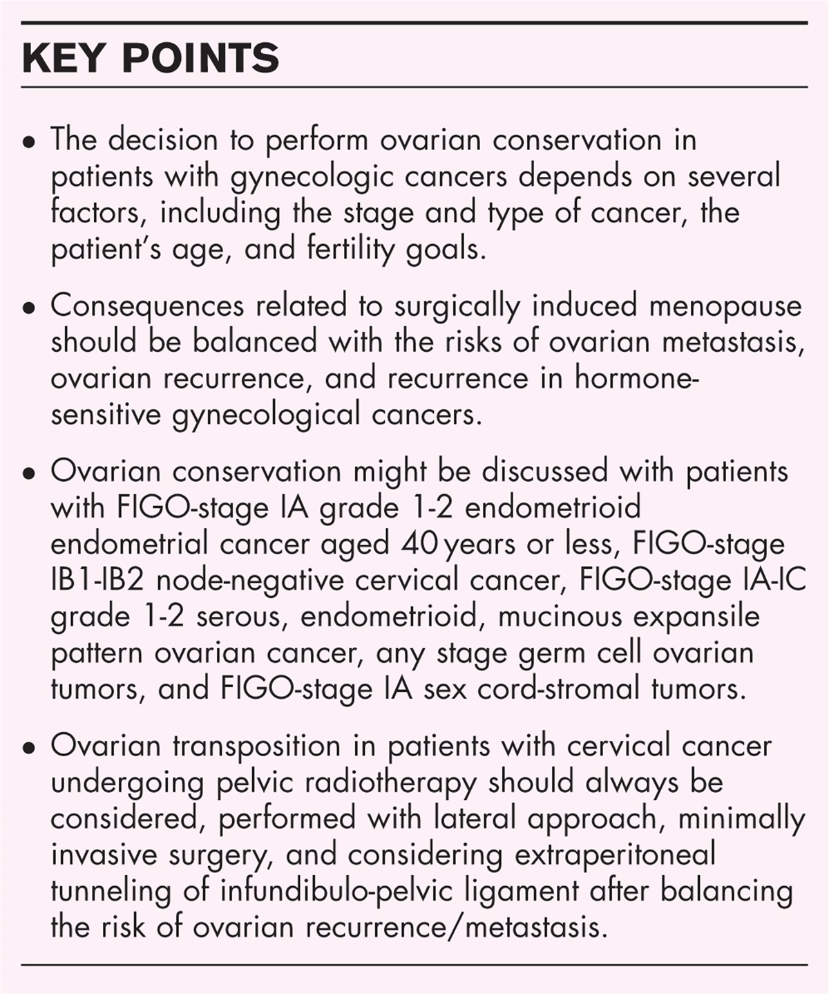Ovarian preservation in gynecologic oncology: current indications and techniques