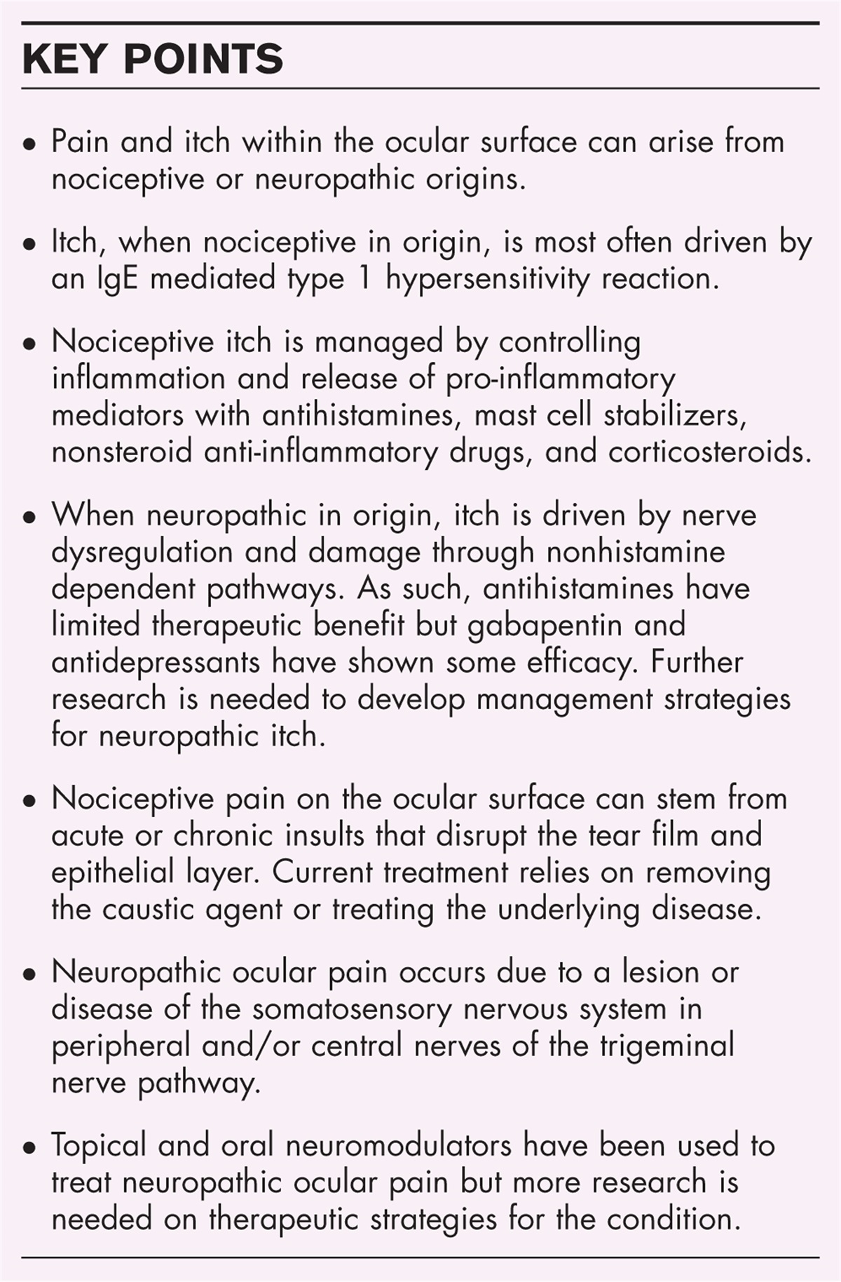 Ocular surface itch and pain: key differences and similarities between the two sensations