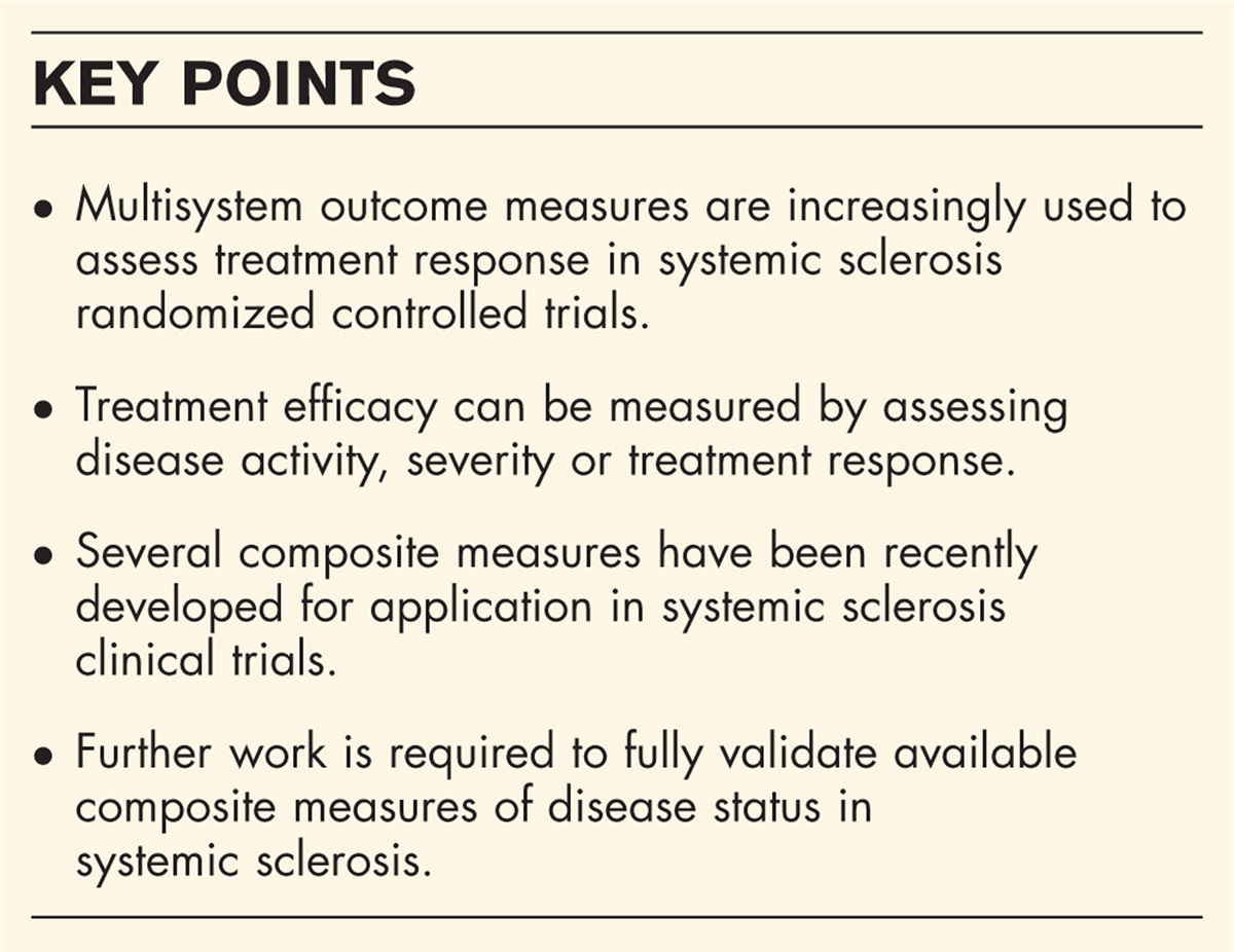 Composite measures to assess disease damage, disease severity and treatment response in systemic sclerosis clinical trials