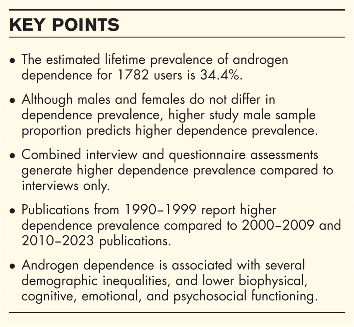 Prevalence and correlates of androgen dependence: a meta-analysis, meta-regression analysis and qualitative synthesis