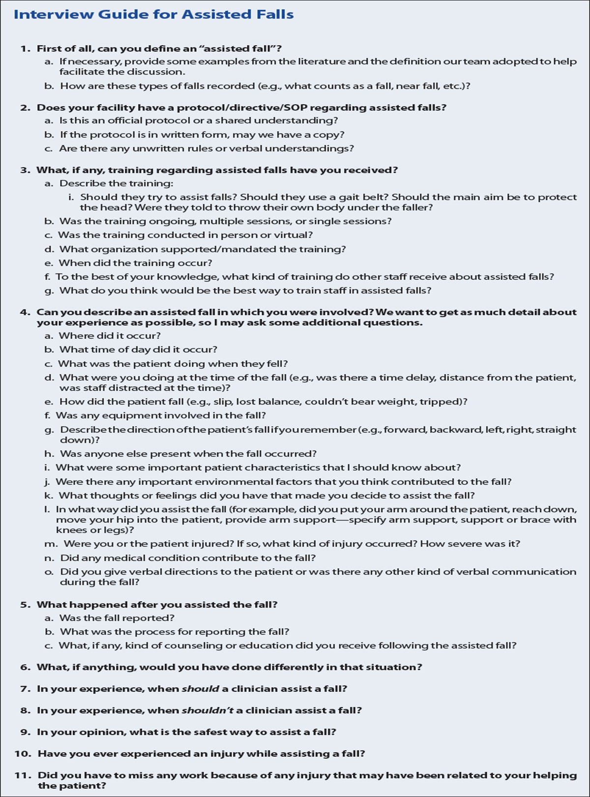 Original Research: What Health Care Staff Who Experienced Assisted Patient Falls Can Teach Us: Implications for Fall and Fall Injury Risk