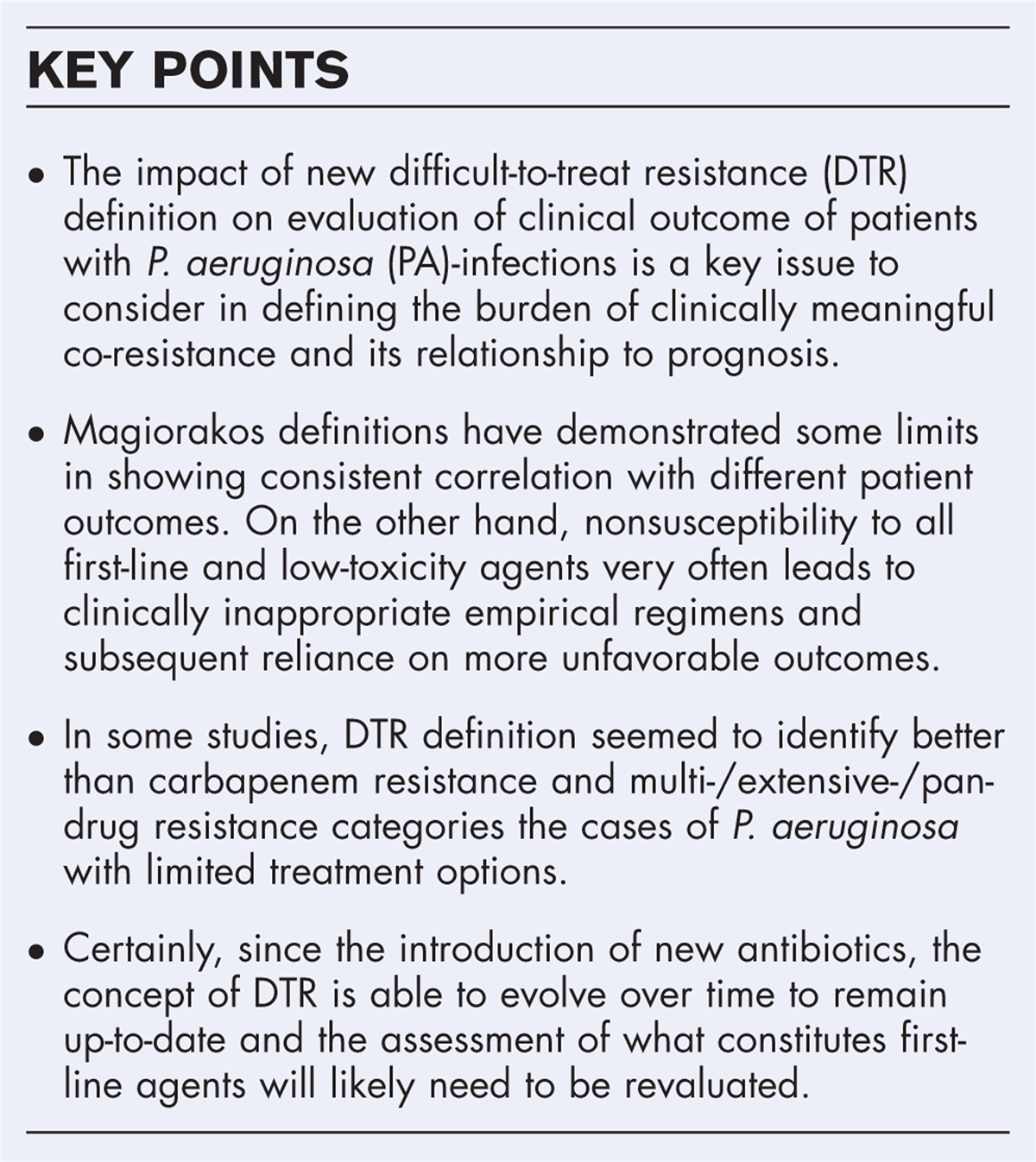 MDR/XDR/PDR or DTR? Which definition best fits the resistance profile of Pseudomonas aeruginosa?