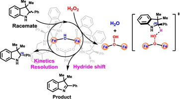 DFT mechanistic study of biomimetic diiron complex catalyzed dehydrogenation: Unexpected Fe(III)Fe(III)-1,1-μ-hydroperoxy active species for hydride abstraction